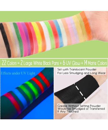 CCbeauty 22 Color Face Body Paint Kit - Halloween Neon Face Painting Set with UV Glow and Classic Colors - SFX Cosplay Makeup Palette with Brushes - Buy Online on GoSupps.com