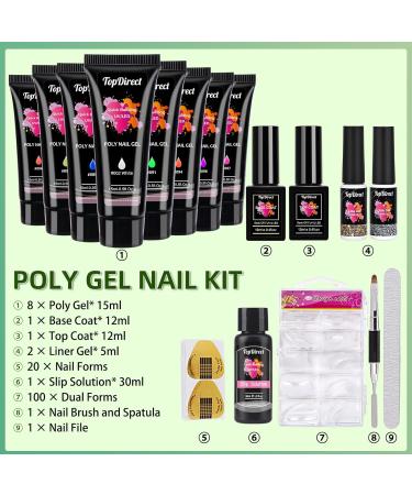 TopDirect Poly Gel Nail Kit - 8 Neon Colours 15ml + Gold & Silver Liner - Full Set for Beginners - Buy Online on GoSupps.com