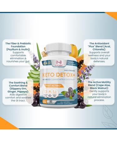 Keto Detox+ Daily Colon Cleanse | Supports Bloating Relief Digestive Health & Comfortable Regularity | with Psyllium Husk Acai Berry Inulin & Cape Aloe | 60 Capsules | Made in USA NSF Certified - Buy Online on GoSupps.com
