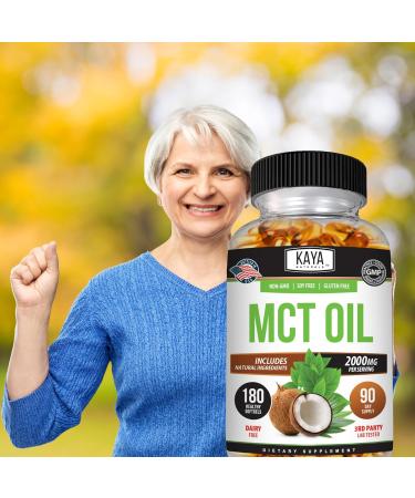Kaya Naturals MCTOil 2000mg - Non-GMO Soy-Free Gluten-Free - Brain Digestive & Skin Health - 180 Softgels - Buy Online on GoSupps.com