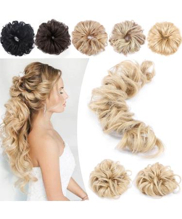 SEGO Lang Hair Part Hair tie Extensions Real Hair Messy Bun Dutt Urban Hairstyles Voluminous hair extension (32g) Middle Blond#24