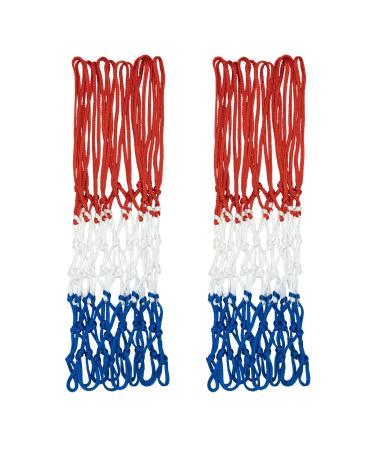 Sanung Tricolor Basketball Net, 12 Loops 7 Knots Polyester Basketball Net Replacement, Anti-Whip All-Weather Basketball Mesh Net for Indoor Outdoor Use, Set of 2