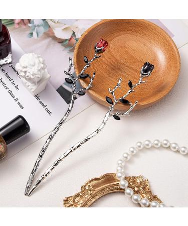 Noverlife 2PCS Rose Hair Sticks - Retro Metal Flower Chopsticks and Hair Pins for Women - Vintage Flower Hair Accessories - Buy Online on GoSupps.com