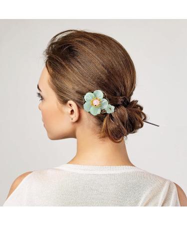 Chinese Hair Sticks for Women Buns | Retro Flower Hair Chopsticks - Vintage Chinese Hairpins | Hanfu Hair Accessories in Green - Buy Online on GoSupps.com