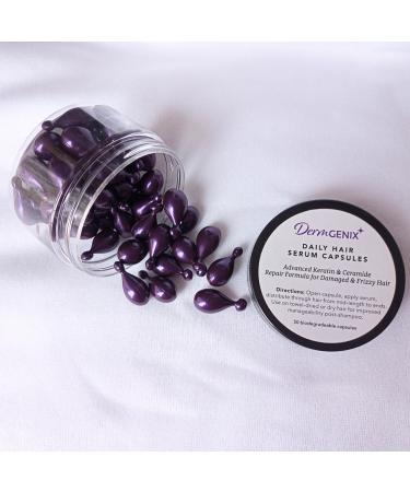 Dermgenix Daily Hair Serum Capsules Advanced Keratin and Ceramide Repair Formula for Damaged and Frizzy Hair (50 ct) Purple