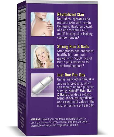 Natrol Skin, Hair & Nails Capsules - 5,000mcg Biotin, 60 Count - Advanced Beauty Formula - Buy Online on GoSupps.com