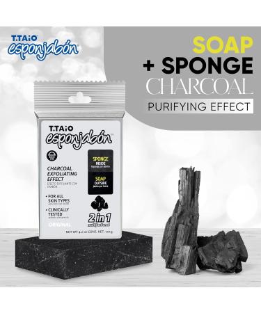 T.Taio Charcoal Soap Sponge - Cleansing Shower Scrubber & Bath Wash for Oil Removal Massage & Lather - Ideal for Face Elbow & Feet - Premium Bathroom Accessories - Buy Online on GoSupps.com