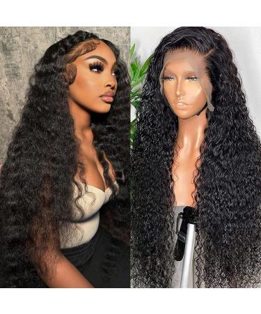 Nuocheng Deep Wave Lace Front Wig Human Hair 13x4 Curly Lace Front Wig Human Hair 180% Density HD Lace Front Wigs Human Hair Pre Plucked With Baby Hair Human Hair Human Hair Wigs for Black Women(22 inch) 22 Inch Natural ...