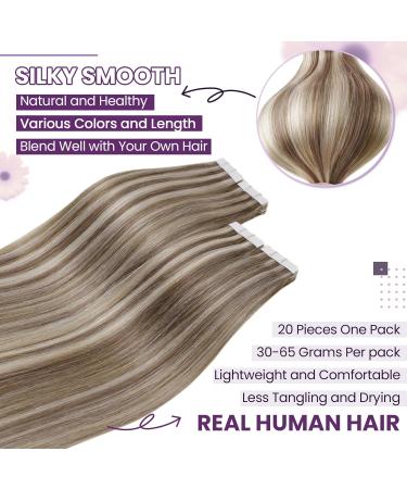 Buy Real Hair Tape In Extensions - Highlight Blond & Light Brown Remy Hair - Seamless 50g 20pcs #p8/24 35cm - Worldwide Shipping - Buy Online on GoSupps.com
