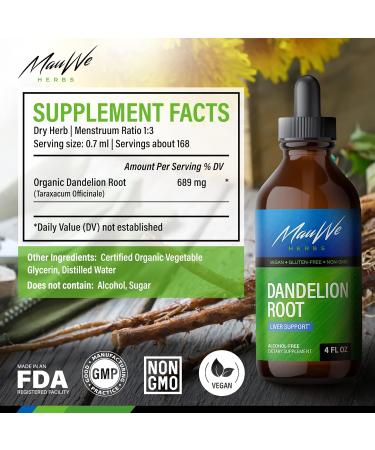 Mauwe Herbs Dandelion Root Tincture - Organic Liquid Extract for Digestive Cleanse & Immunity - 4 fl. oz - Buy Online on GoSupps.com