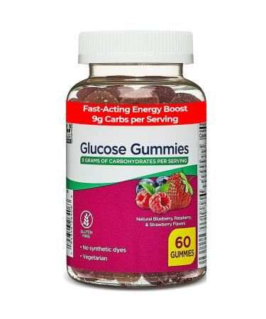 Glucose Gummies 60 Count Fast-Acting Energy Support with 9g Carbs per Serving Natural Berry Flavors Gluten-Free & No Artificial Dyes