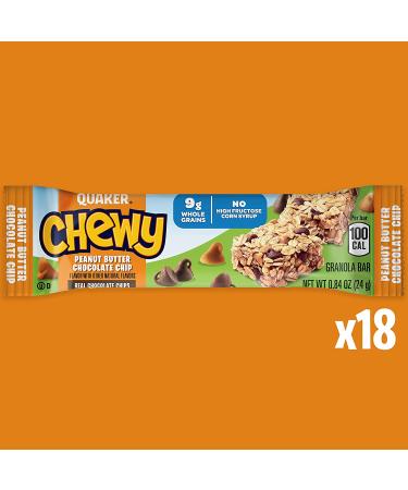 Quaker Chewy Peanut Butter Chocolate Chip Bars 15.2oz - 18 Count Pack | Peanut Butter Chocolate Chip Snack Bars for a Delicious Treat - Buy Online on GoSupps.com