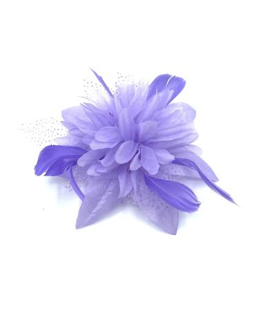 Feather Comb Fascinator for Women Wedding Ascot Races Christening Hair Piece (Lilac)