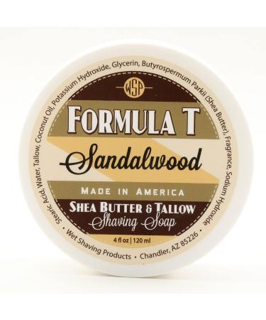 Shaving Soap WSP Formula T (Sandalwood) 4 Fl Oz Made with Shea Butter & Tallow