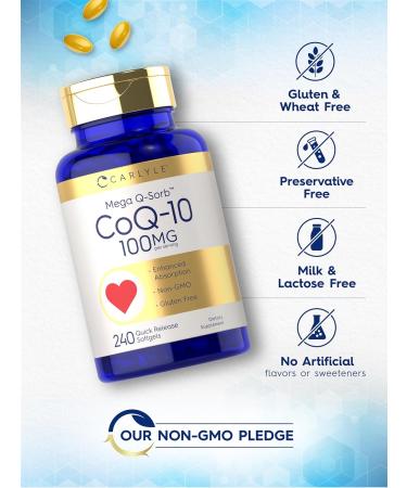 Carlyle CoQ10 100mg - 240 Softgels | Mega Q-Sorb Coenzyme Q-10 with Black Pepper Extract | Non-GMO & Gluten Free International Shipping Available - Buy Online on GoSupps.com