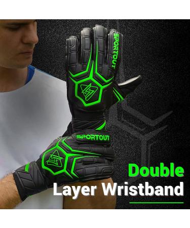 Sportout Goalkeeper Gloves - Finger Save Football Gloves for Men Women & Kids | 4mm Latex - Black-Green - Buy Online on GoSupps.com