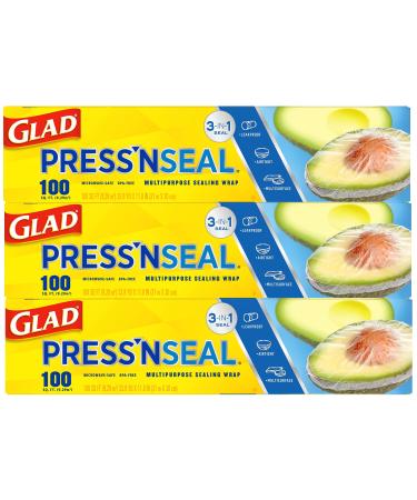 Glad Press'n Seal Plastic Food Wrap - 100 Square Foot Roll Press'n Seal 100 Sq Ft (Pack of 3)