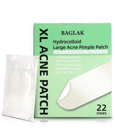 BAGLAK Hydrocolloid Large Pimple Patches (22 Strips), XL Size, Larger Breakouts on Cheek, Covers Blemishes - Zit Sticker Facial Skin Care 22 Count (Pack of 1)