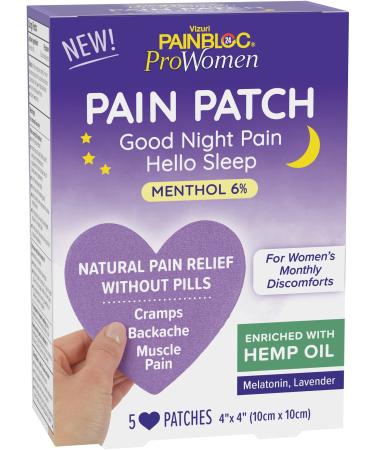 PainBloc24 ProWomen Pain Relief Patch with Hemp  for Women with Cramps Back Pain and Muscle Pain  Natural Ingredients  Better Sleep Latex-Free and Flexible  5 Heart-Shaped Patches