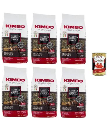 Kimbo Barista Espresso Napoli Caff in Grani Caf En Grains entier Arabica 80%/Robusta 20% avec des notes de pain fra chement grill et de chocolat noir 6x 250 g + Italian Gourmet polpa 400g
