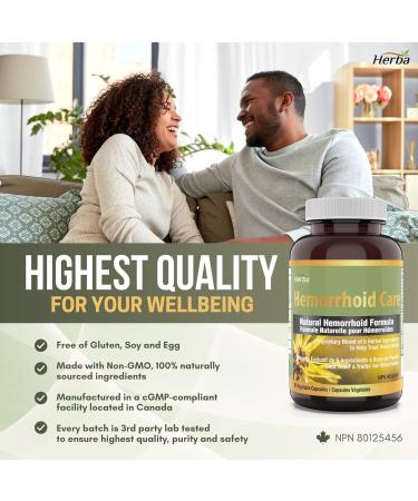 Herba Hemorrhoids Treatment Supplement 90 Capsules | 6 Natural Ingredients including Collinsonia Diosmin Hesperidin Horse Chestnut Witch Hazel and Psyllium Husk to Help Treat Hemorrhoids Naturally | Hemorrhoid Care - Buy Online on GoSupps.com