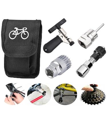THYWD Bike Repair Tool 5 in 1 kit Set with Crank Puller Removal Tool Bicycle Cassette Freewheel Remover Bottom Bracket Remover Chain Breaker Cutter Black Tool Bag for Shimano Sram Campagnolo etc.