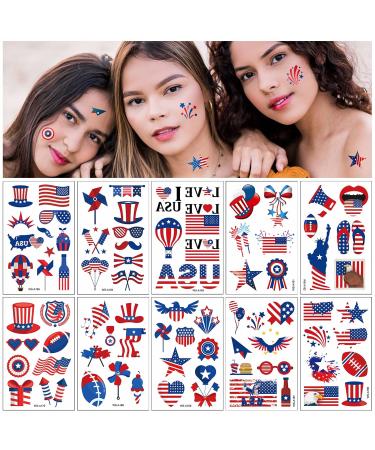 TOROKOM 80+ Patterns Fourth of July Temporary Tattoos  Patriotic Temporary Tattoos for Adults Kids  American Flag Red White Blue Design Stickers for Independence Day Party Decorations 4th of July