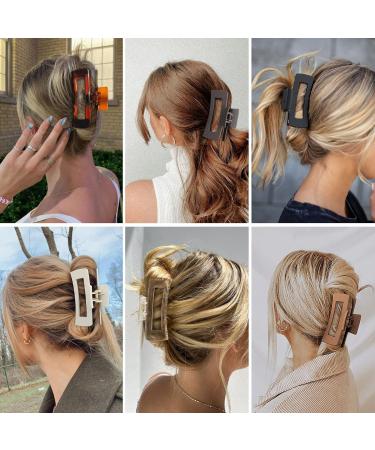 6 Pcs Wolfway 4 Inch Large Rectangular Claw Clips for Thick Hair | Nonslip Acrylic Hair Accessories for Women and Girls - Black, White, Amber, Transparent, Khaki, Brown - Buy Online on GoSupps.com