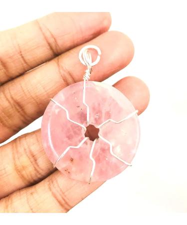 crystalmiracle Rose Quartz Gemstone Donut Pendant Crystal Healing Fashion Jewelry Gift Positive Energy Peace Handcrafted Accessory - Buy Online on GoSupps.com