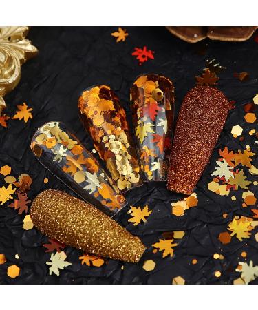Thanksgiving Fall Maple Leaf Nail Art Glitter Flakes | Golden Orange Fine Glitter Powder & Hexagon Sequins for Manicure & Crafts - Buy Online on GoSupps.com