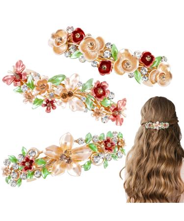 WHAVEL 3PCS Flower Hair Barrettes for Women  French Barrette Hair Clips Butterfly Fancy Hair Clips Large Barrettes for Thick Fine Hair (Gold)