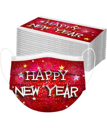 ZQP BEUU 50PCS 2021 Happy New Year Printed Disposable Face_Mack for Women Men 3 Ply Non-Woven with Elastic Ear Loop Holiday Festival Designer for Adults Breathable Dust Air Pollution Mixed - Buy Online on GoSupps.com