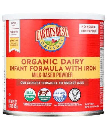 Earth's Best Organic Dairy Infant Powder Formula with Iron, Omega-3 DHA and Omega-6 ARA, 21 oz