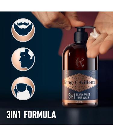King C. Gillette Beard Shampoo & Face Wash - 350ml | Coconut Water, Argan Oil & Avocado Oil - Buy Online on GoSupps.com