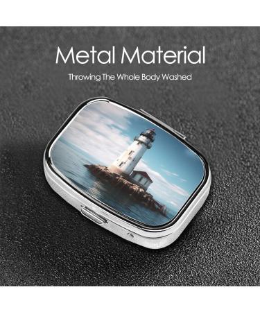 Light House Ocean Print 2 Compartment Pill Case | Cute Travel Pill Organizer & Small Purse Box | Perfect Gift for Travel - Buy Online on GoSupps.com