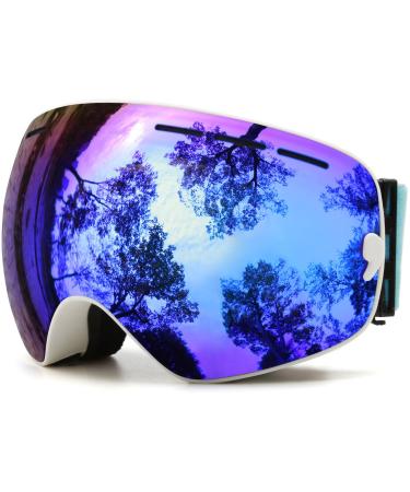 Juli Ski Goggles,Winter Snow Sports Snowboard Goggles with Anti-Fog Lens BNC White/Blue