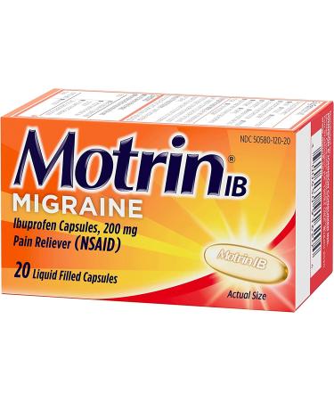 Motrin IB Migraine Liquid Gel Caps 20 Ct Ibuprofen 200mg for Migraine Relief - Buy Online on GoSupps.com
