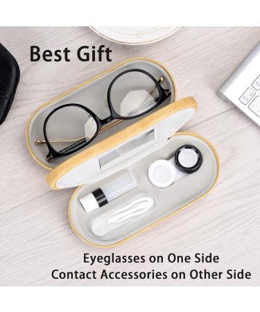 MUF 2-in-1 Contact Lens & Glasses Case - Portable Double-Sided Leakage-Proof Travel Set with Tweezers & Lens Bottle (Yellow) - International Shipping Available - Buy Online on GoSupps.com