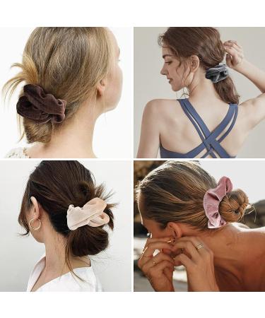 12 Pcs Neutral Velvet Hair Scrunchies - Elastic Hair Ties for Women & Girls | 12 Colors - Buy Online on GoSupps.com