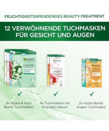 Shop Garnier Sheet Mask Set - Hydra Bomb Nutri Bomb & SkinActive | 12 Masks Combo for Ultimate Hydration & Beauty - Buy Online on GoSupps.com