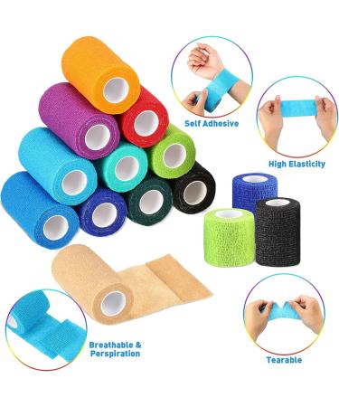 36 Pcs Self Adhesive Bandage Wrap - 2, 3, 4 Wide, 5 Yards Long - Breathable Athletic Elastic Cohesive Bandage - Colorful for Sports, First Aid, Medical - Ideal for Wrist, Ankle Sprains, Swelling and Vet Wrap - Buy Online on GoSupps.com