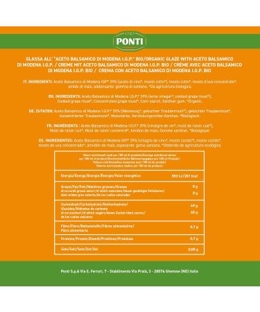 Ponti Organic Balsamic Vinegar of Modena IGP Glaze - 2x250g | Ideal for Meat, Fish & Vegetables | Sweet & Sour Flavour | Decorate Desserts - Buy Online on GoSupps.com