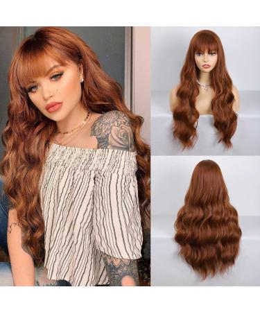 HANYUDIE Auburn Wig with Bangs Ginger Wigs for Women Long Wavy Wig Colorful Wigs for Cosplay Heat Resistant Synthetic Auburn Wigs for Women Girls (Auburn)