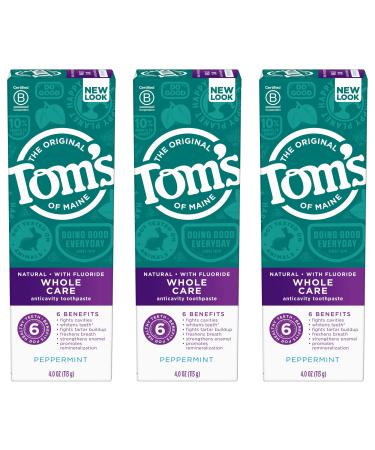 Tom's of Maine Whole Care Natural Toothpaste with Fluoride Peppermint 4 oz. 3-Pack (Packaging May Vary) Peppermint 4 Ounce 3-Pack - Buy Online on GoSupps.com