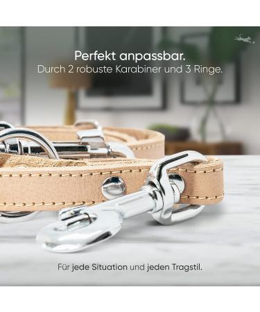 Freudier Certified Leather Dog Leash - 2m Triple Adjustable | Amstelpark Collection (Sand 25mm) - High Quality Stylish Handmade in Holland - Buy Online on GoSupps.com