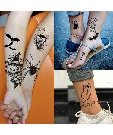 Halloween Temporary Tattoos - 52 Sheets for Kids and Adults | Scary 3D Skull, Skeleton, Ghost, Vampire, Bat, Pumpkin, Spider, Devil Designs - Buy Online on GoSupps.com