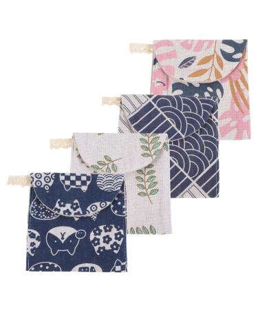 FRCOLOR 4pcs Tampon Bag Period Bags for Female Menstrual Pad Container Cute Monstera Small Age Napkin Girl Cotton Linen Pads Pouch Menstrual Pad Bag Menstrual Pad Pouch