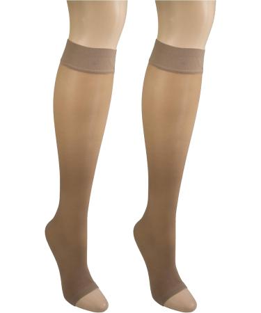 Truform Sheer Compression Stockings for Women - 8-15 mmHg Open Toe Knee High 20 Denier Beige Large (1 Pair) - International Shipping Available - Buy Online on GoSupps.com