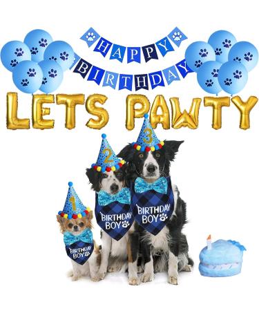 STMK Dog Birthday Party Supplies Dog Birthday Bandana Boy with Birthday Party Number Hat Bowtie Cake Toy Lets Pawty Paw Balloons Dog Happy Birthday Banner for Dog Puppy Birthday Party Supplies Blue - Buy Online on GoSupps.com