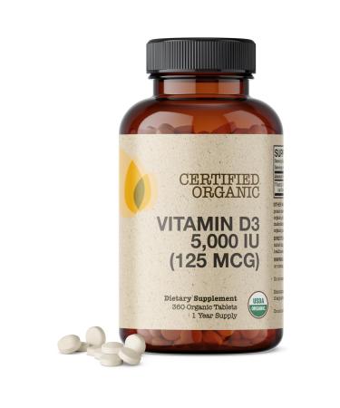 Futurebiotics Vitamin D3 5 000 IU (125 MCG) USDA Certified Organic Vitamin D Supplement 360 Tablets